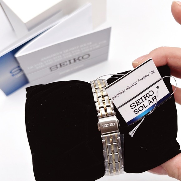 Seiko Ladies Essentials Solar Watch SUP394 Two-Tone Stainless Steel White Dial
